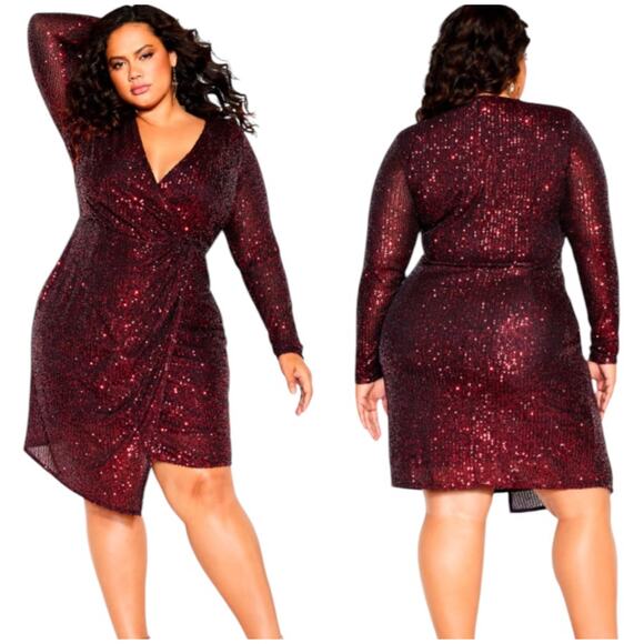 City Chic Plus Size Razzle Ruby Sequined Wrap Party Dress Size 12 Thread Pulls - Picture 1 of 16